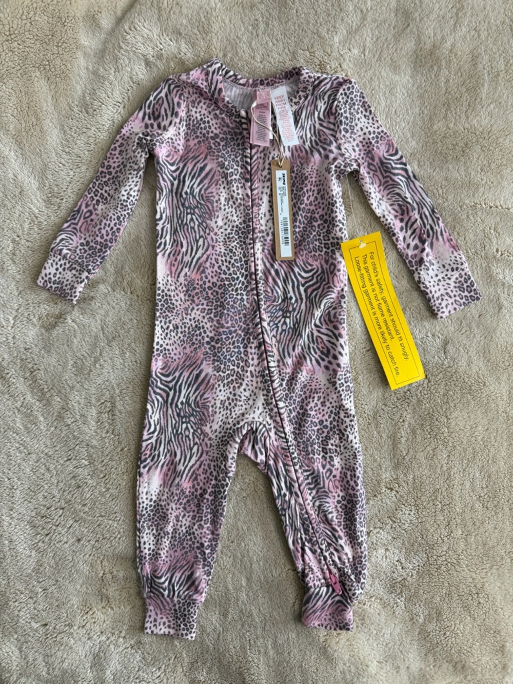 NWT SKIMS Bloom Mini Pink Multi-Animal-Print Baby One-Piece Two-way Zipper - Picture 11 of 12